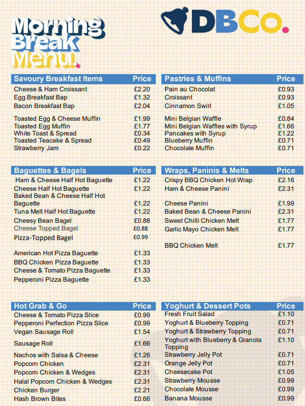 Morning Break Menu
